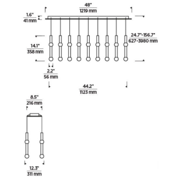 Tech 700TRSPGYD18 Guyed 18-lt 44" LED Chandelier