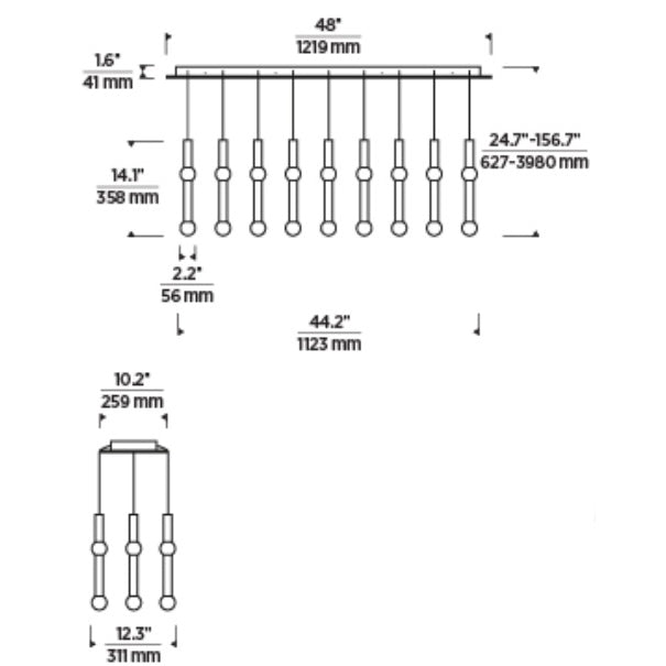 Tech 700TRSPGYD27 Guyed 27-lt 44" LED Chandelier