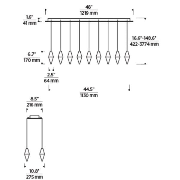 Tech 700TRSPTRT18 Turret 18-lt 45" LED Chandelier