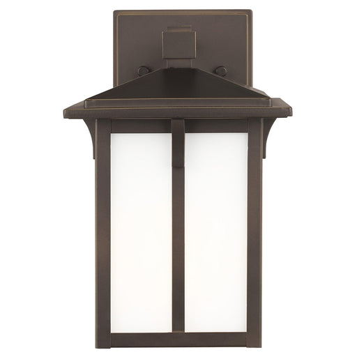 Generation 8552701 Tomek 1-lt 10" Tall Outdoor Wall Lantern - Antique Bronze/White