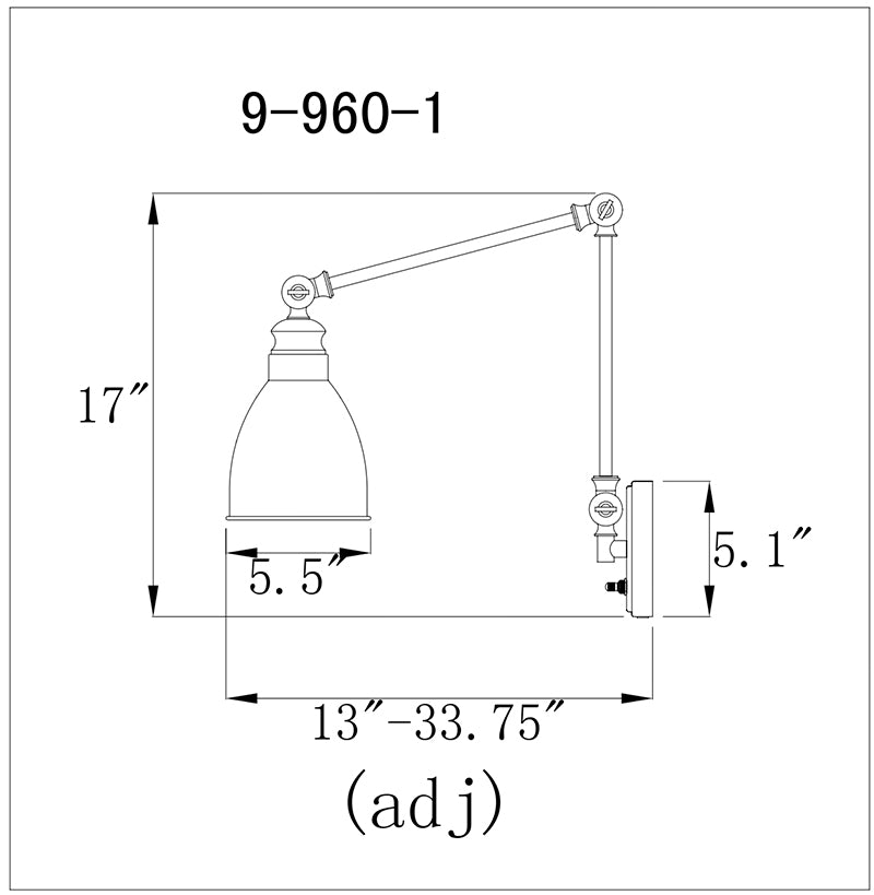 Savoy House 9-960-1 Dakota 1-lt 17" Tall Adjustable Sconce