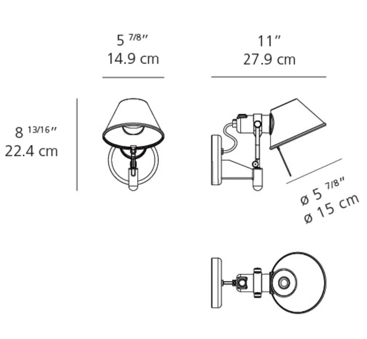 Artemide Tolomeo Classic LED Spot Wall Light w/o Switch