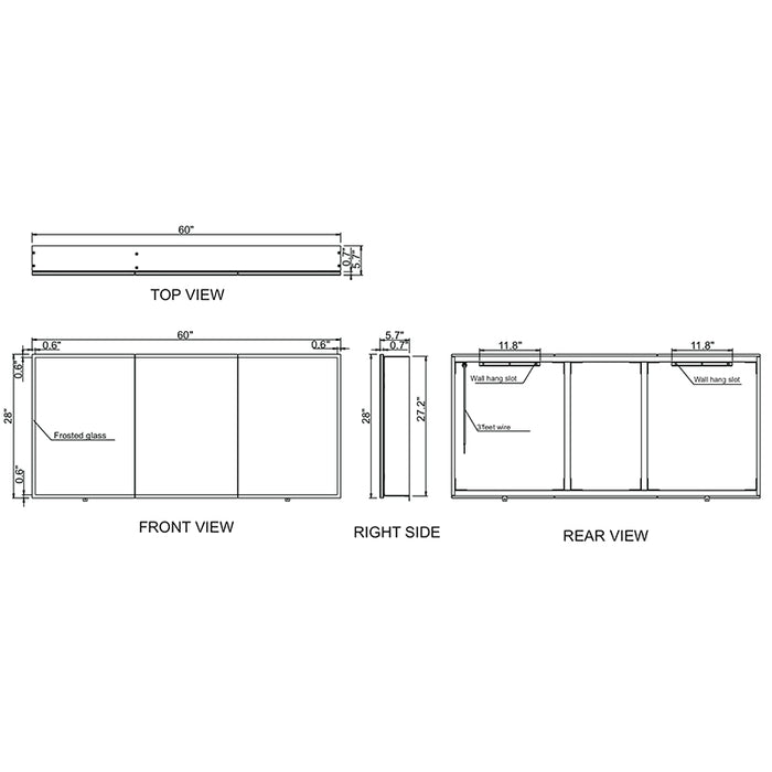 Paris Mirror Cabinet Galaxy 60 x 28 Rectangle LED Illuminated Mirror Cabinets