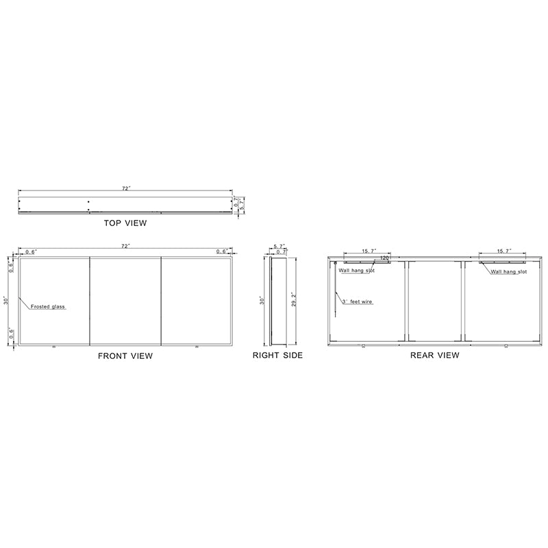 Paris Mirror Cabinet Galaxy 72 x 30 Rectangle LED Illuminated Mirror Cabinets