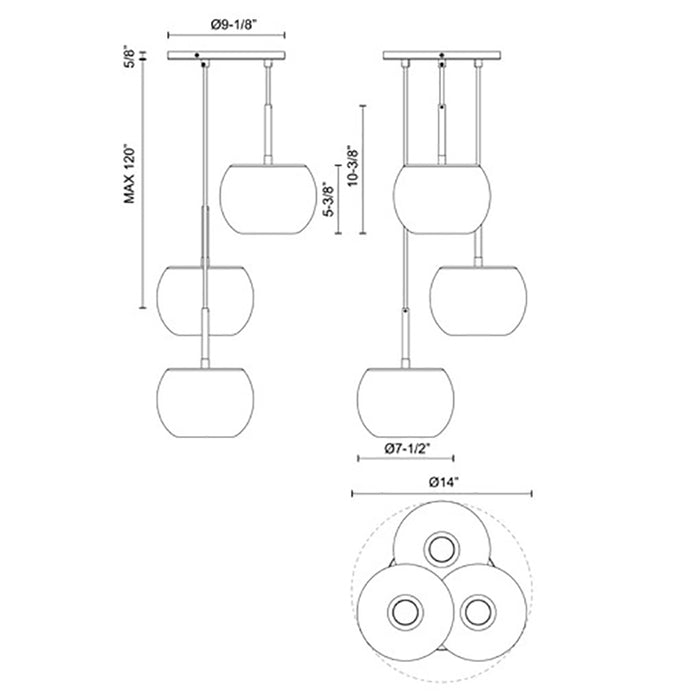 Kuzco CH57514 Samar 3-lt 14" Chandelier