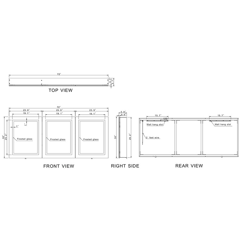 Paris Mirror Cabinet Harmony 72 x 30 Rectangle LED Illuminated Mirror Cabinets