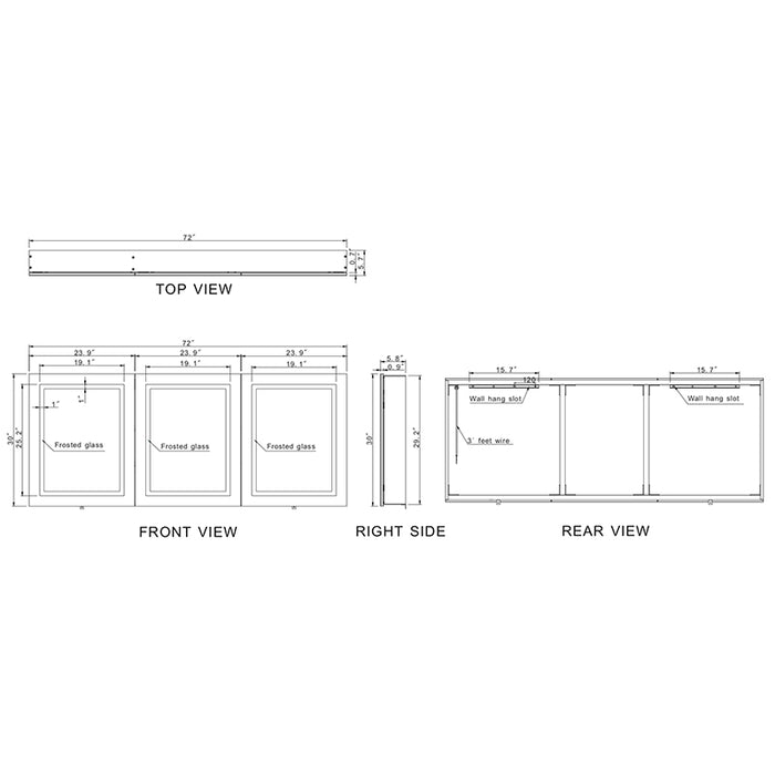 Paris Mirror Cabinet Harmony 72 x 30 Rectangle LED Illuminated Mirror Cabinets