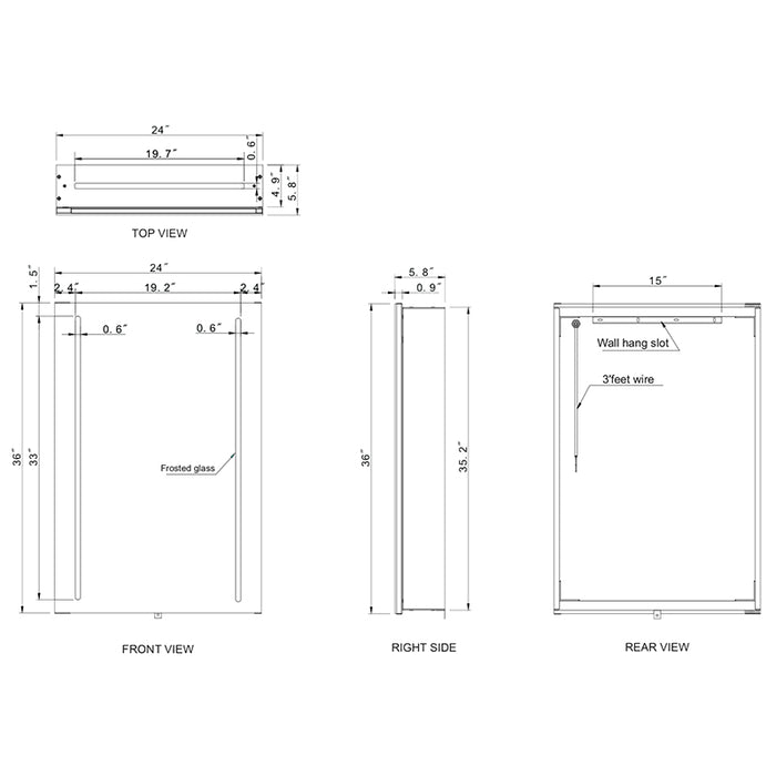 Paris Mirror Cabinet Stella 24 x 36 Rectangle LED Illuminated Mirror