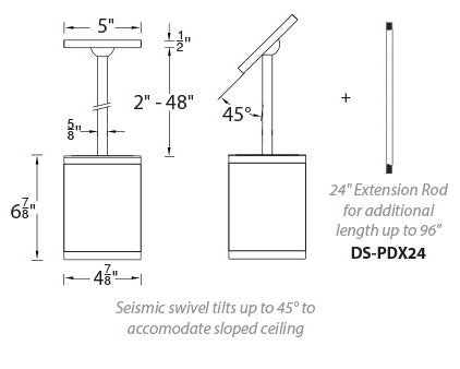 WAC DS-PD05 Tube Architectural 5" LED Pendant Mount, 25W