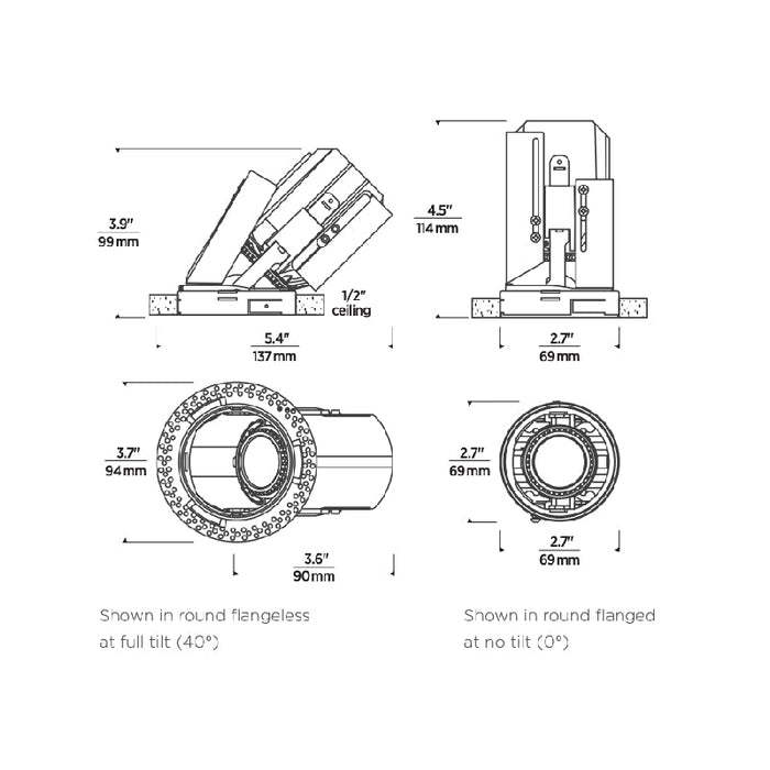 Element E2RR 2" 12W LED Round Adjustable Downlight and Wall Wash Remodel Housing