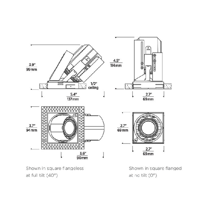 Element E2SR 2" 17W LED Square Adjustable Downlight and Wall Wash Remodel Housing