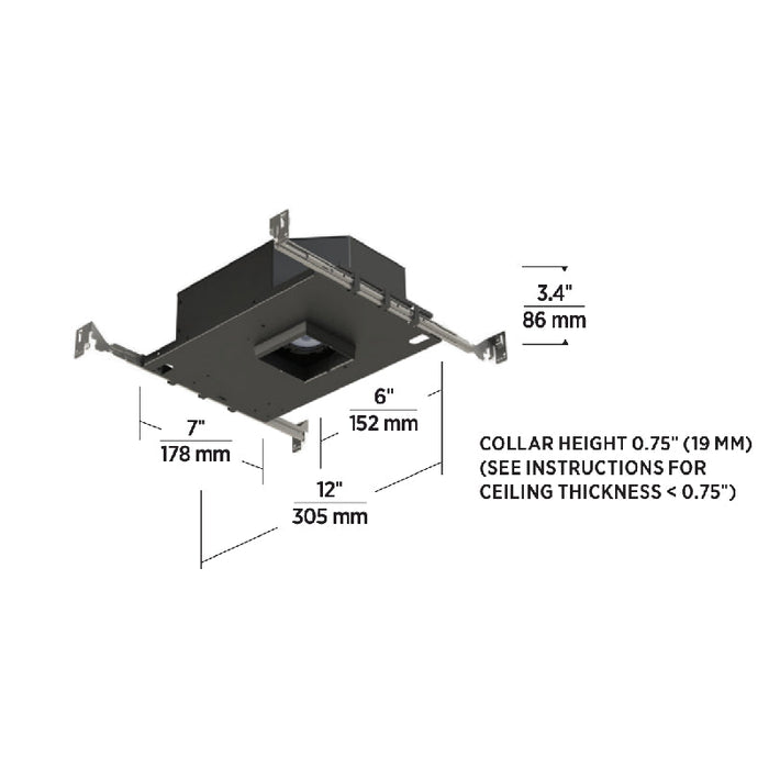 Element E3S 3" 17W LED Square Low-Profile Fixed Downlight New Construction Housing, Flanged