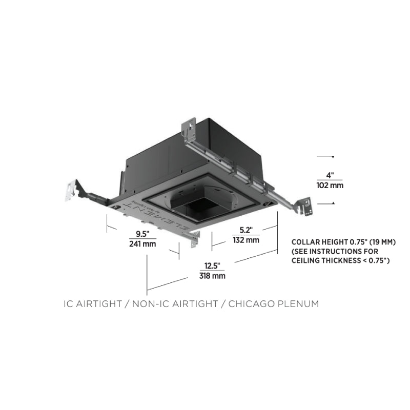 Element E3S 3" 17W LED Square Adjustable Downlight Non IC New Construction Housing