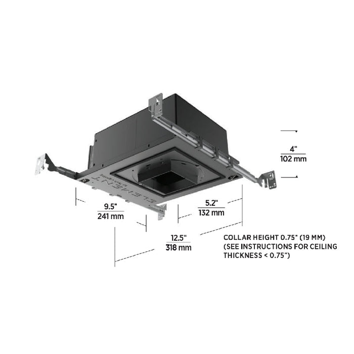 Element E3S 3" 17W LED Square Fixed Downlight Non IC New Construction Housing