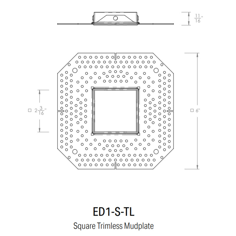 CSL ED1-S-TL Square Trimless Mud-In plate for 1" Eco-Downlight