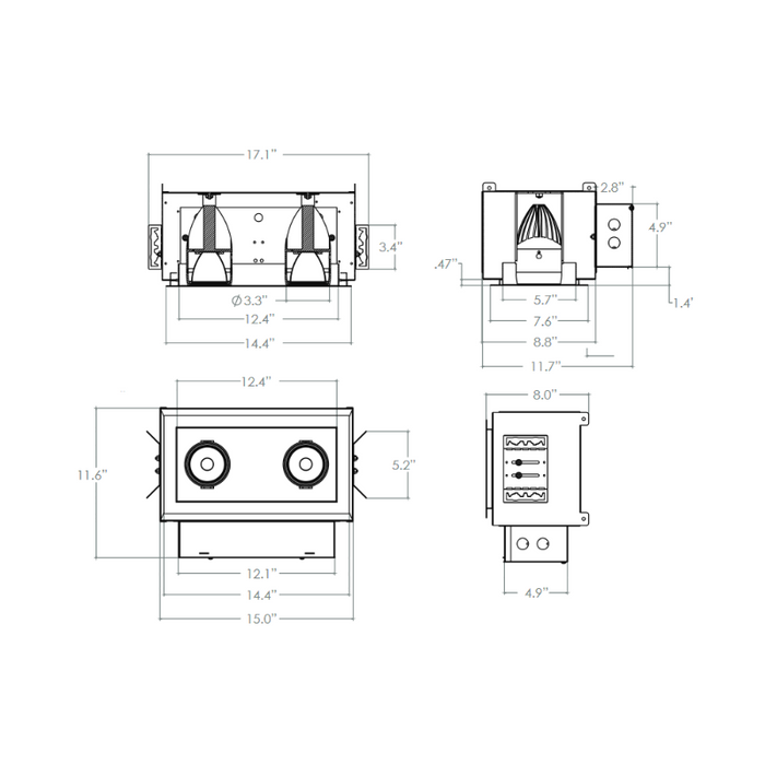 Elite FC2-LED-2000L 2 Head Flanged Recessed Multiple Combo LED Downlight, 2000 Lumens, 120V