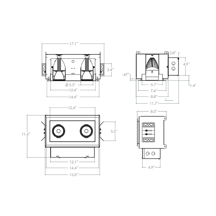 Elite FC2-LED-1500L 2 Head Flanged Recessed Multiple Combo LED Downlight, 1500 Lumens, MVOLT