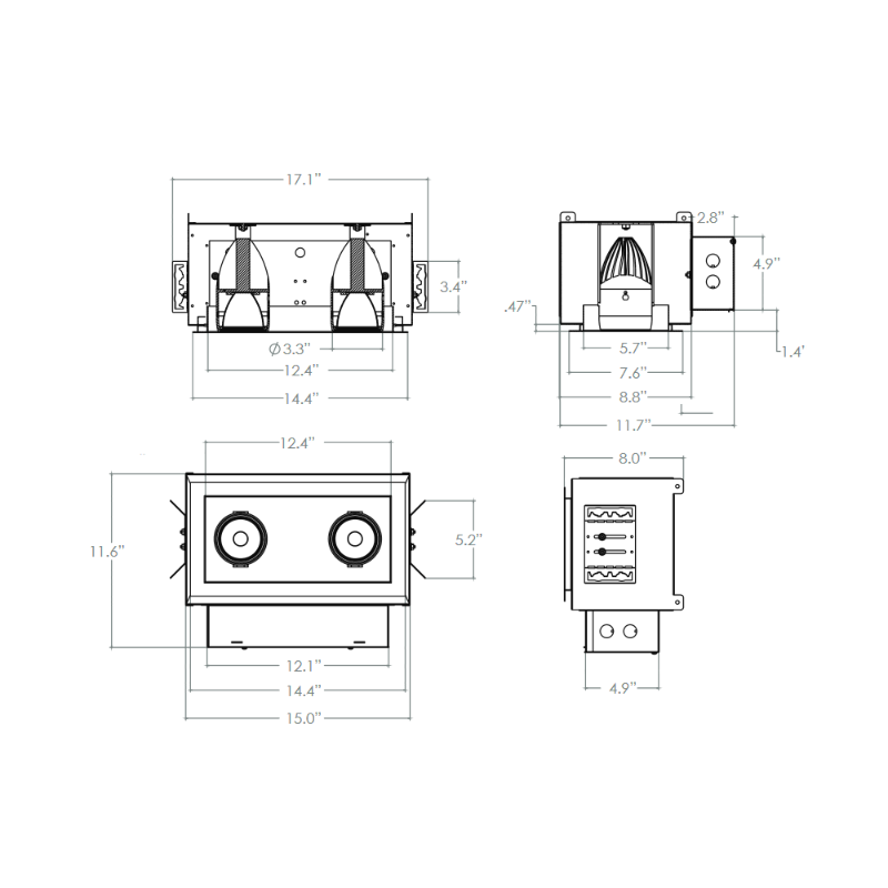 Elite FC2-LED-3000L 2 Head Flanged Recessed Multiple Combo LED Downlight, 3000 Lumens, 120V