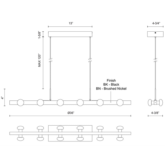 Kuzco LP63436 Rezz 12- lt 36" LED Linear Pendant