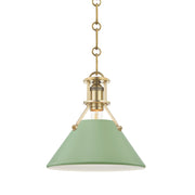 Hudson Valley MDS351 Painted No. 2 1-lt 10" Pendant - Aged Brass/Leaf Green Combo
