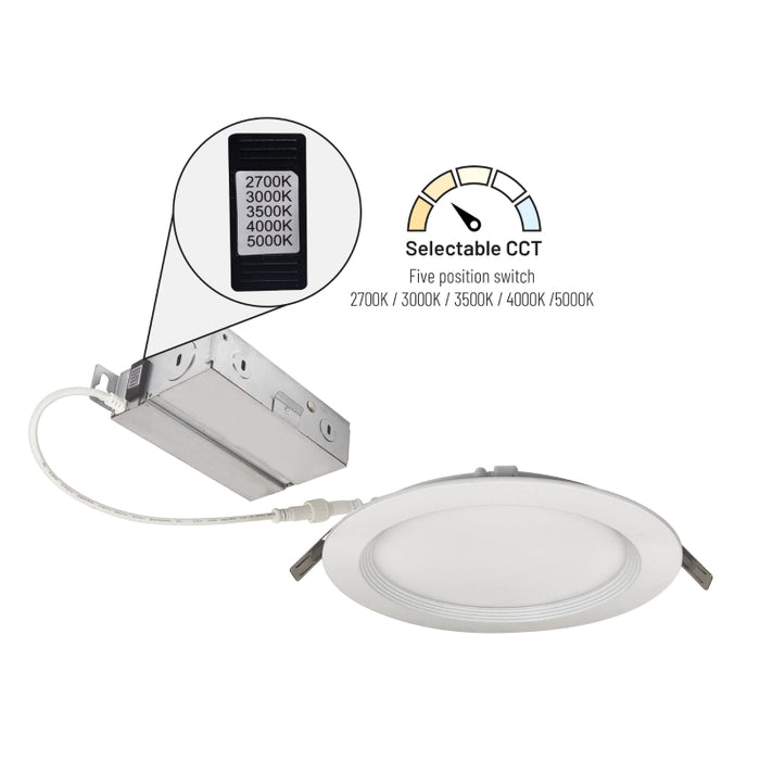 Nora NEFLINTW-R6MPW 6" E-Series FLIN Round LED Downlight, 27K/30K/35K/40K/50K Selectable, 120V