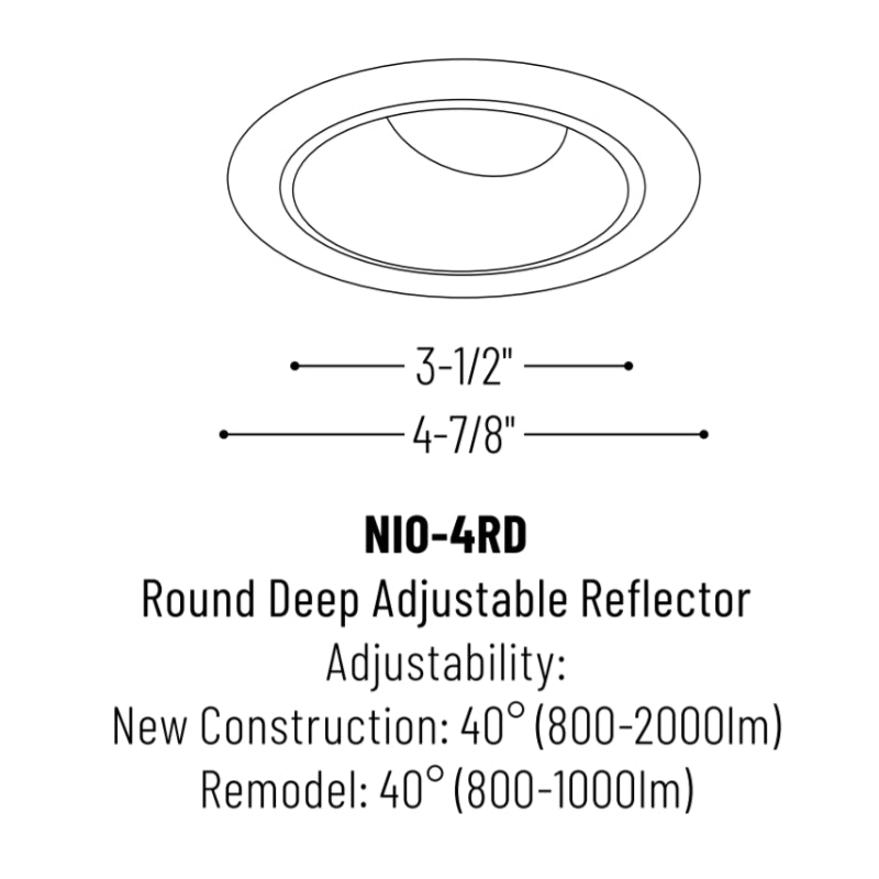 Nora NIO-4RD/10 4" Iolite Round Deep Adjustable Reflector Trim - 1000 Lumens