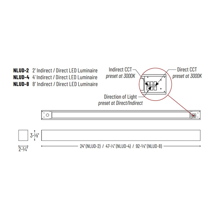 Nora NLUD-2334 2-ft L-Line LED Indirect/Direct Linear, Selectable CCT