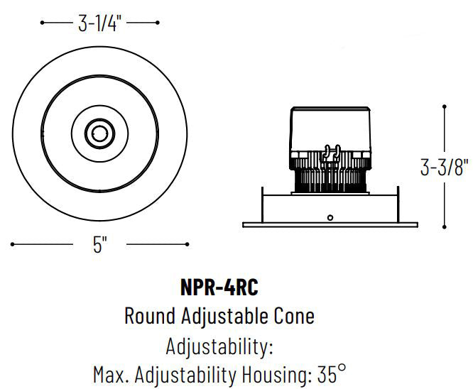 Nora NPR-4RCCDX 4" Pearl LED Round Adjustable Cone Retrofit, Comfort Dim