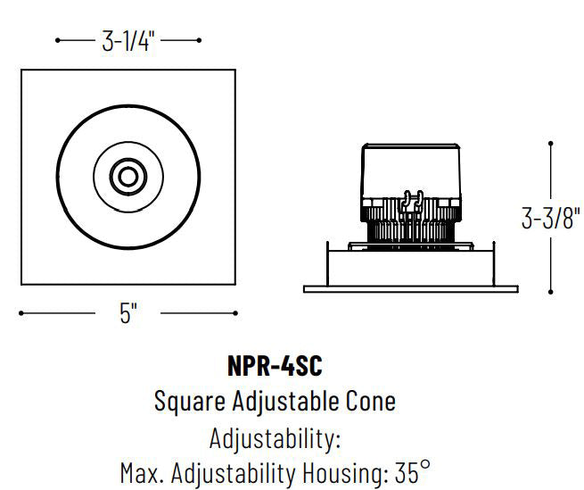 Nora NPR-4SCCDX 4" Pearl LED Square Adjustable Cone Retrofit, Comfort Dim