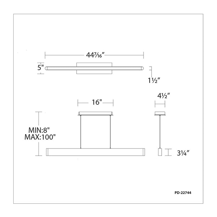 dweLED PD-22744 Volo 44" LED Linear Pendant