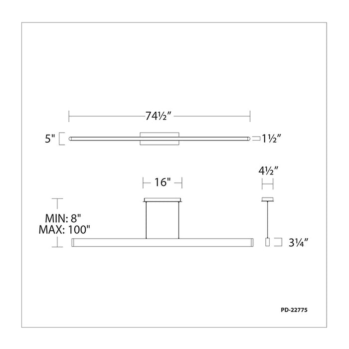 dweLED PD-22775 Volo 75" LED Linear Pendant
