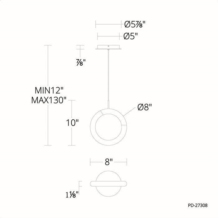 dweLED PD-27308 Ringlet 1-lt 8" Mini LED Pendant