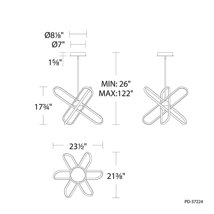 dweLED PD-37224 Valerius 3-lt 24" LED Chandelier