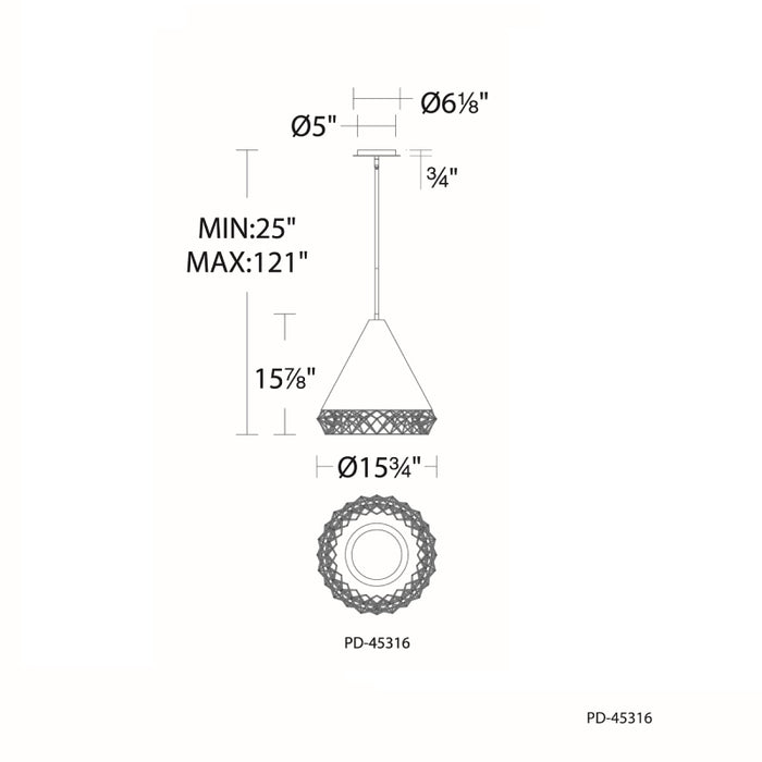 dweLED PD-45316 Lacey 1-lt 16" LED Pendant