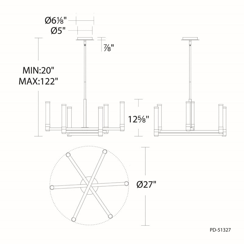 dweLED PD-51327 Jedi 6-lt 27" LED Pendant