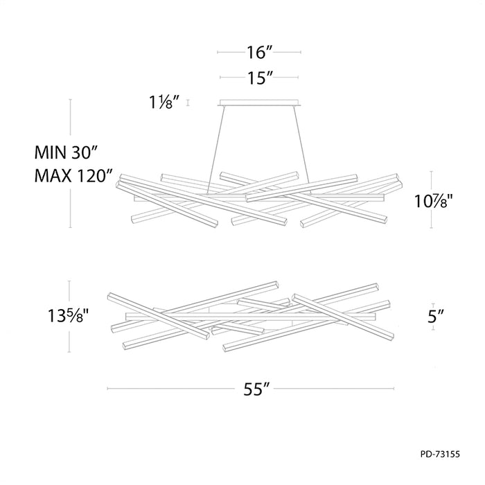 dweLED PD-73155 Parallax 8-lt 55" LED Chandelier