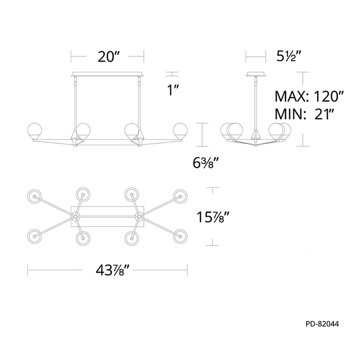 Modern Forms PD-82044 Double Bubble 8-lt 44" LED Linear Chandelier