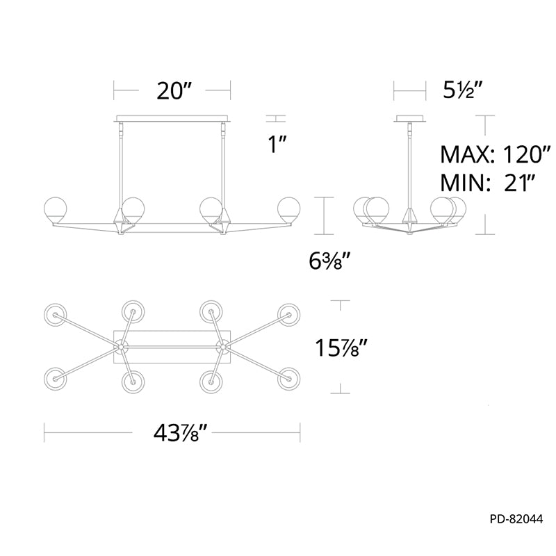 Modern Forms PD-82044 Double Bubble 8-lt 44" LED Linear Chandelier