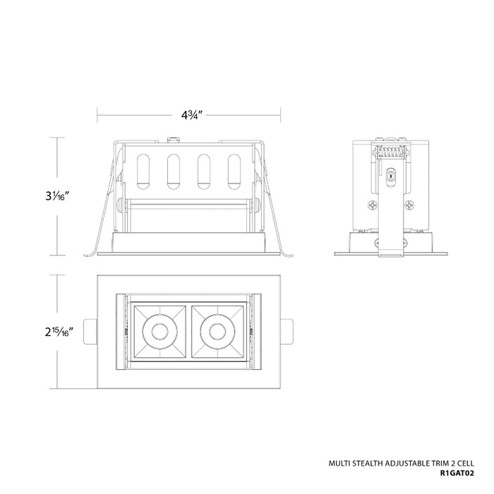 WAC R1GAT02-F Multi Stealth 2 Cell Adjustable Trim, 45° Beam
