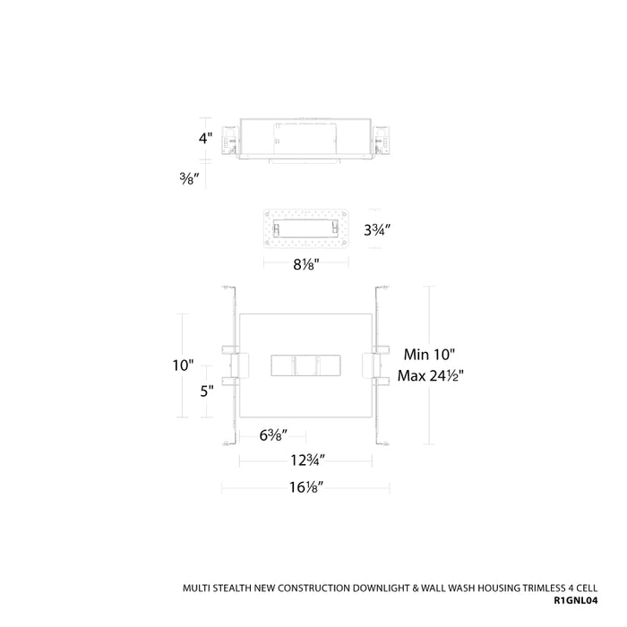 WAC R1GNL04 Multi Stealth 4 Cell New Construction Trimless Housing