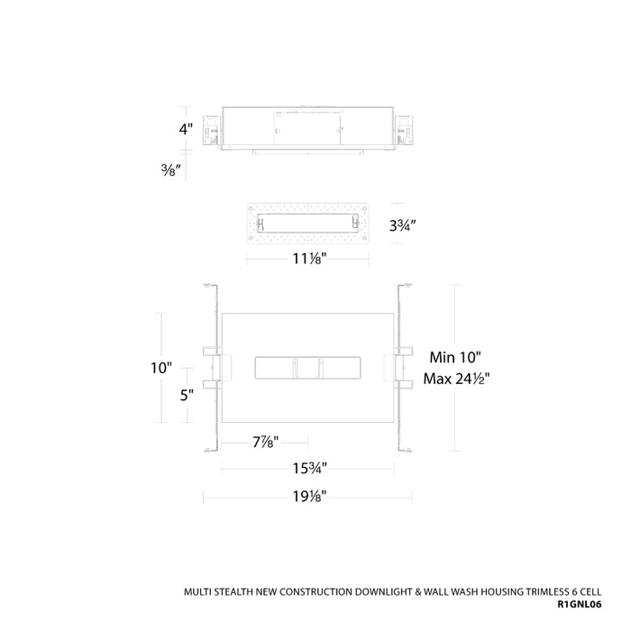 WAC R1GNL06 Multi Stealth 6 Cell New Construction Trimless Housing