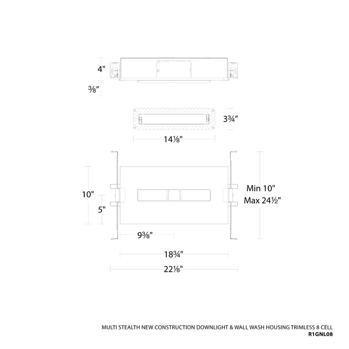 WAC R1GNL08 Multi Stealth 8 Cell New Construction Trimless Housing