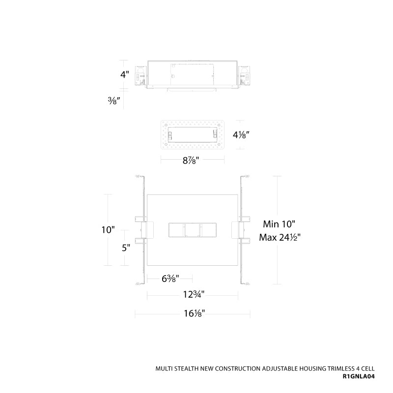 WAC R1GNLA04 Multi Stealth 4 Cell New Construction Adjustable Trimless Housing