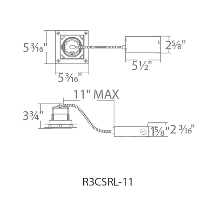 WAC R3CSRL-11 Ocularc 3.5 Square Trimless Remodel Housing