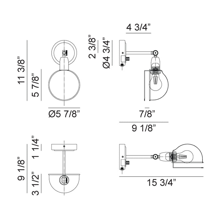 Matteo S00711 Blare 1-lt 11" Tall Swingarm Wall Light