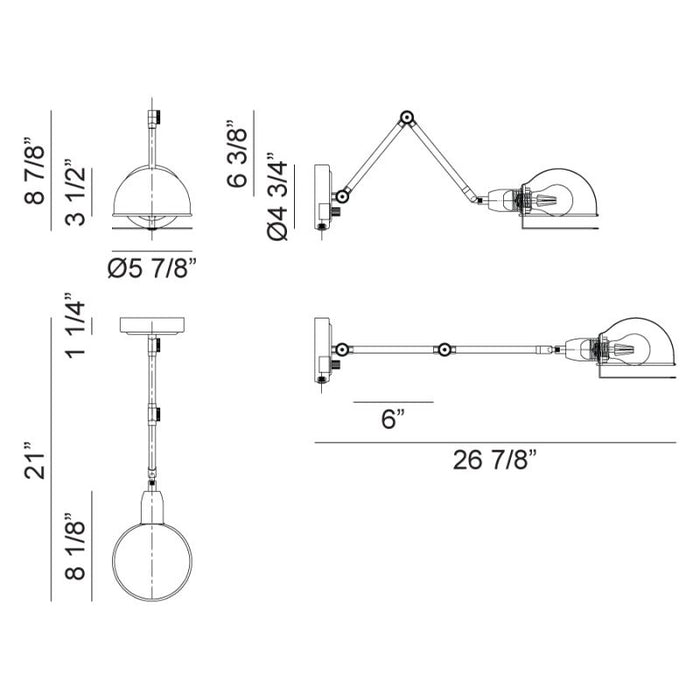 Matteo S00721 Blare 1-lt 9" Tall Swingarm Wall Light