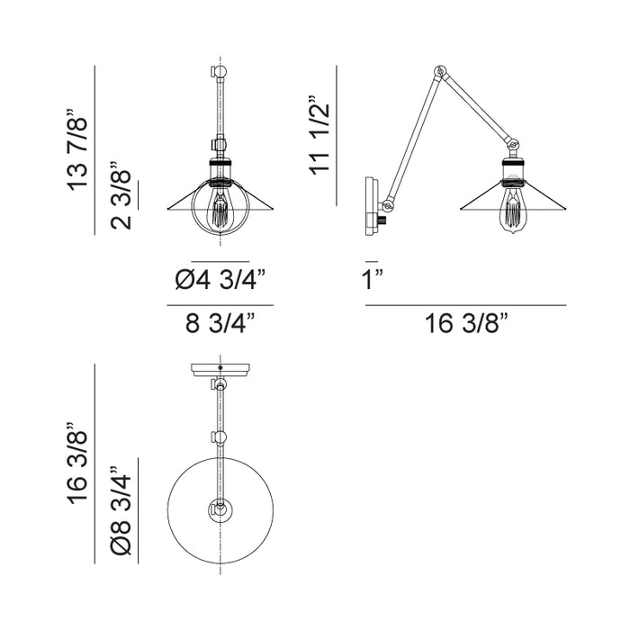 Matteo S01211 Brixson 1-lt 14" Tall Swingarm Wall Light