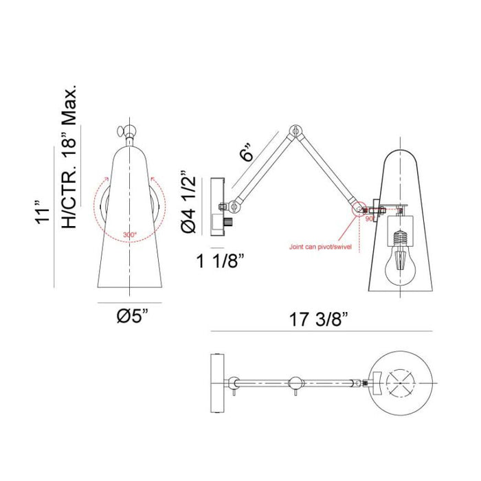 Matteo S05221 Blink 1-lt 11" Tall Swingarm Wall Light