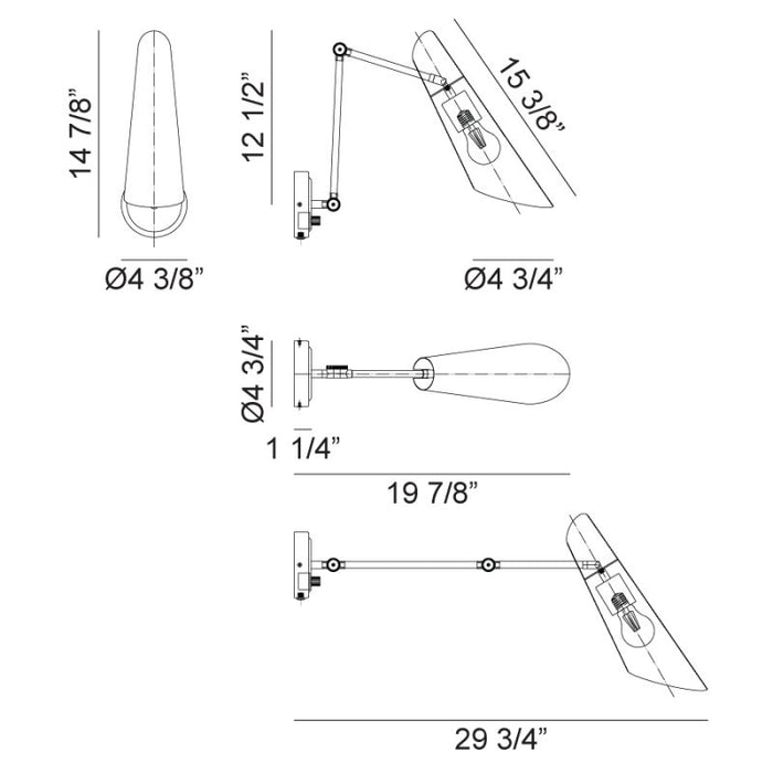 Matteo S08021 Butera 1-lt 15" Tall Swingarm Wall Light