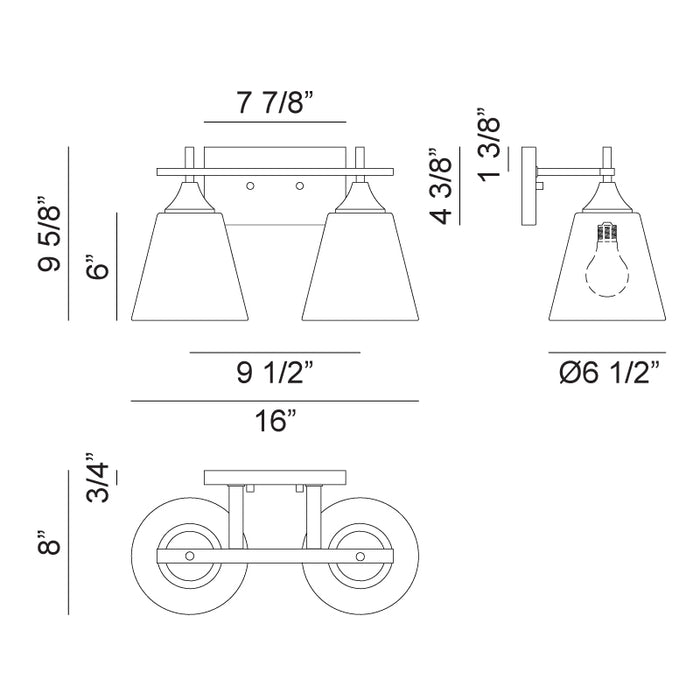 Matteo S09802 Hollis 2-lt 16" Vanity Light